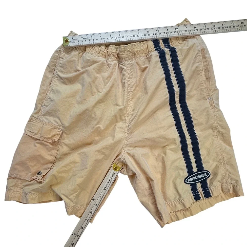 Abercrombie & Fitch Mens Vintage Cargo Board‎ Shorts Tan Navy Stripe Size S